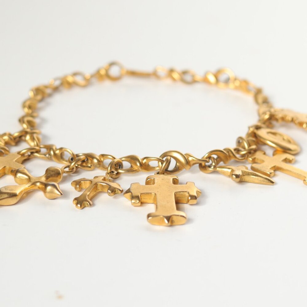 Rare Signed Robert Lee Morris 4 Donna Karan Gold Plated/Brass 9 Crosses Necklace